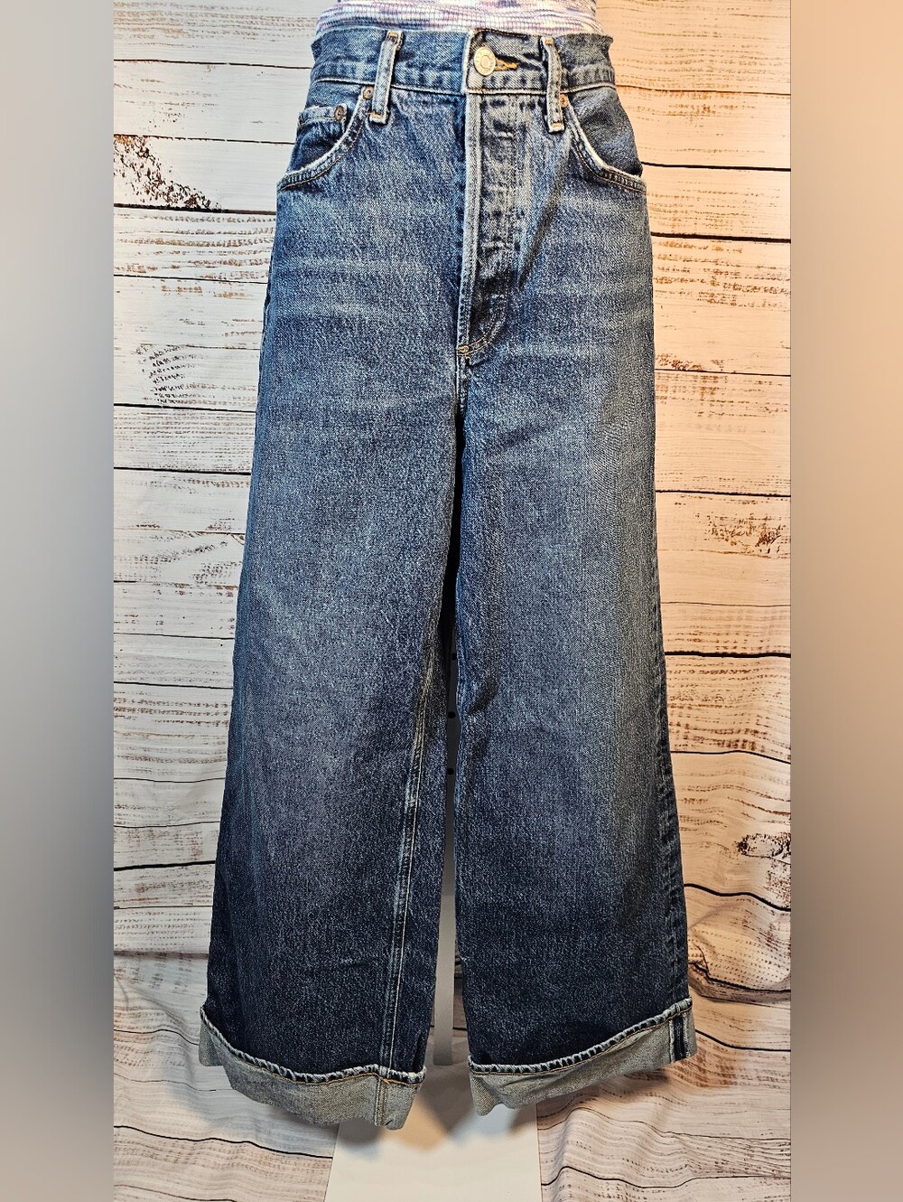 AGOLDE Dame High Rise Wide Leg Cuffed Jeans Size 25 Dark Wash